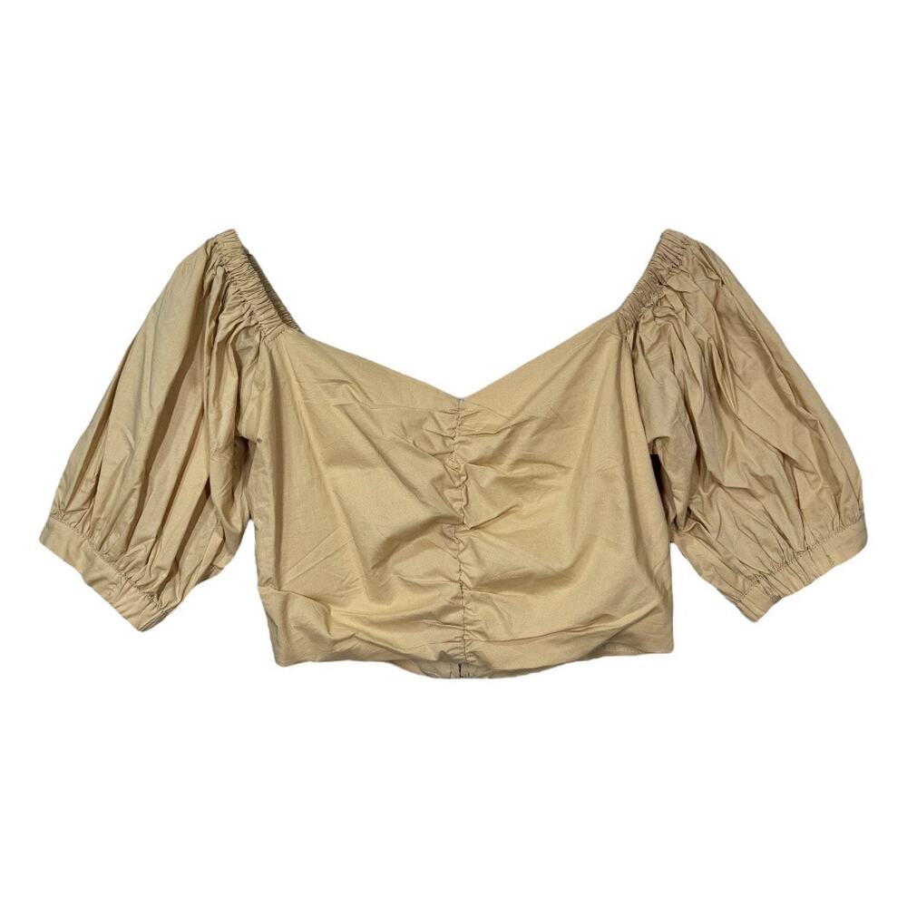 Mango MNG Off Shoulder Crop Top Flared Poplin Skirt Set XS/S New Tan Beige Maxi - Picture 3 of 14